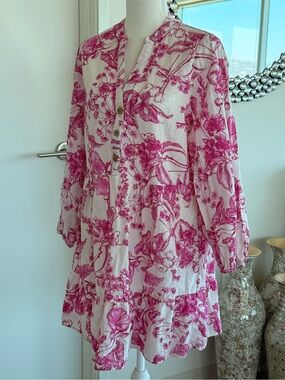 Women’s Pink Floral Tiered Tunic Dress